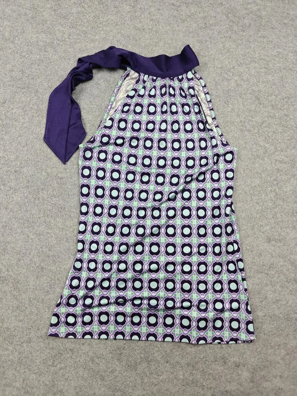 Tory Burch Tank Top Womens XS Purple Silk Halter Camisole Geometric Print